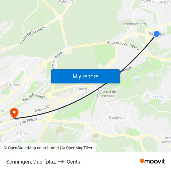 Senningen, Duerfplaz to Cents map