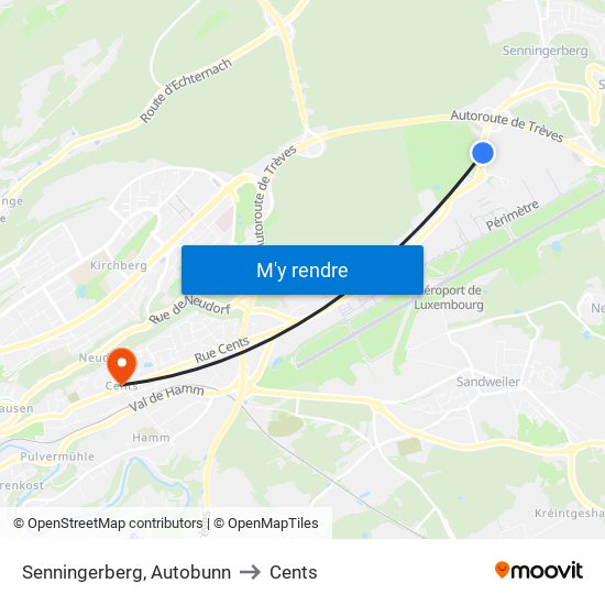 Senningerberg, Autobunn to Cents map