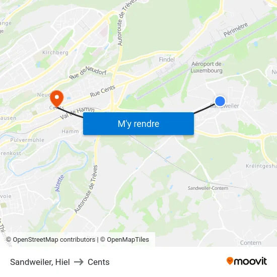 Sandweiler, Hiel to Cents map
