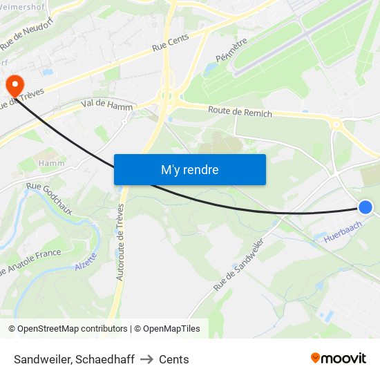 Sandweiler, Schaedhaff to Cents map