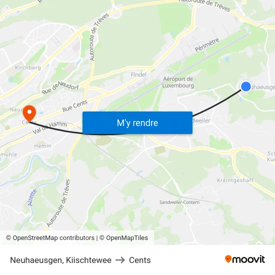 Neuhaeusgen, Kiischtewee to Cents map