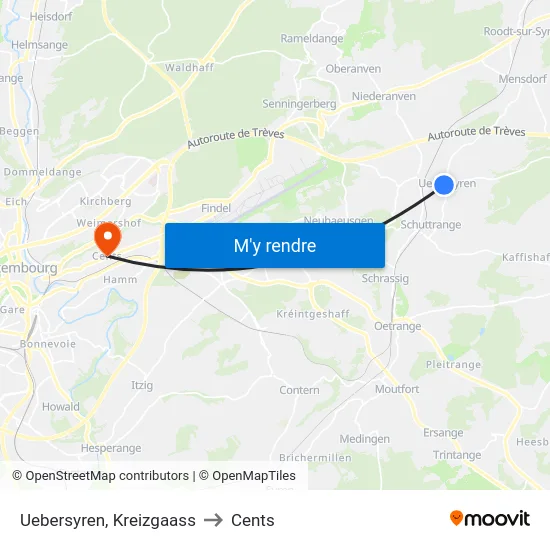 Uebersyren, Kreizgaass to Cents map