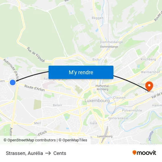 Strassen, Aurélia to Cents map