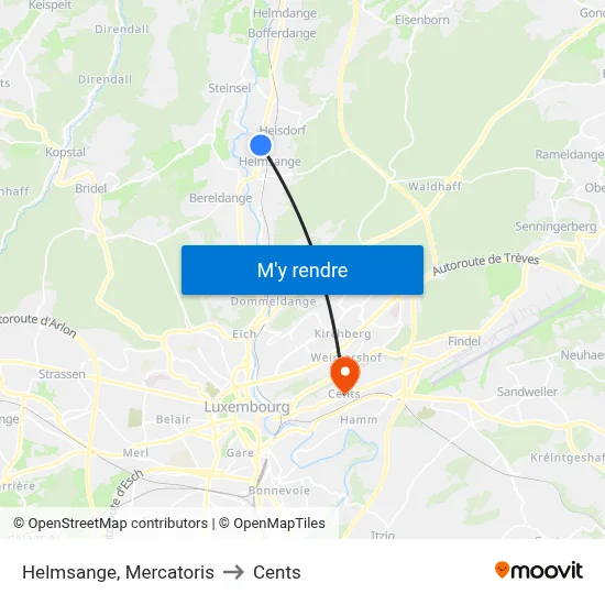 Helmsange, Mercatoris to Cents map