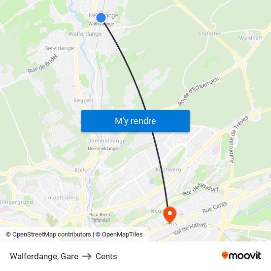 Walferdange, Gare to Cents map