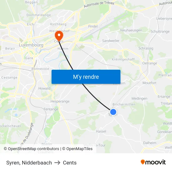 Syren, Nidderbaach to Cents map