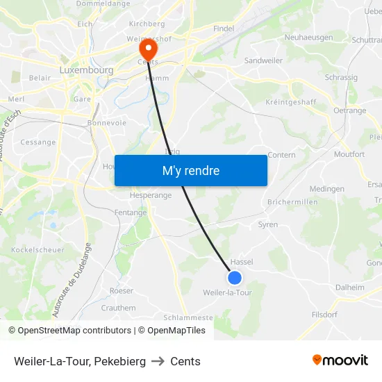 Weiler-La-Tour, Pekebierg to Cents map