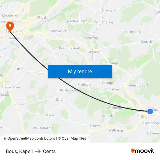 Bous, Kapell to Cents map