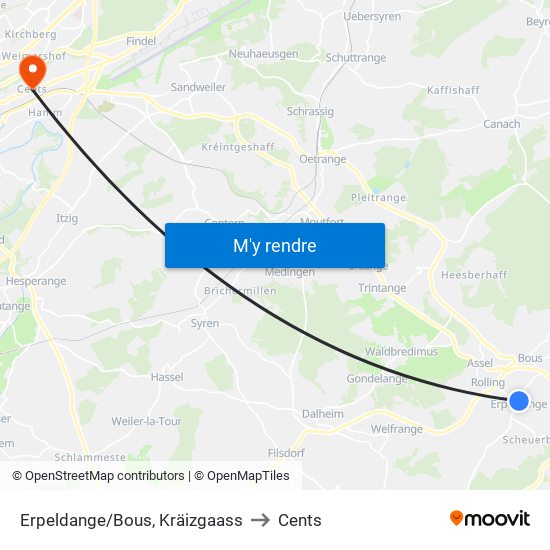 Erpeldange/Bous, Kräizgaass to Cents map