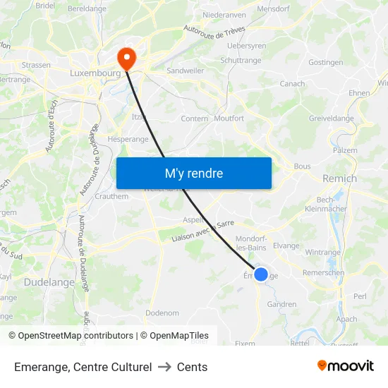 Emerange, Centre Culturel to Cents map