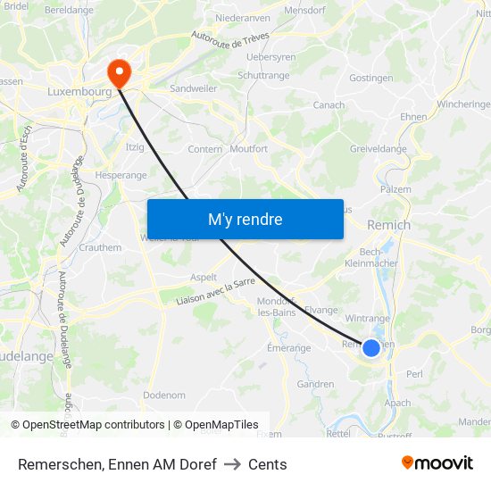 Remerschen, Ennen AM Doref to Cents map