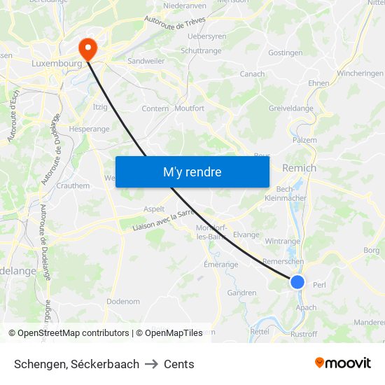 Schengen, Séckerbaach to Cents map