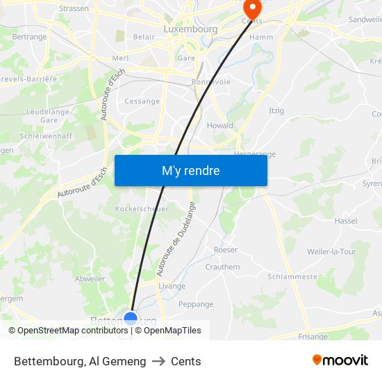 Bettembourg, Al Gemeng to Cents map