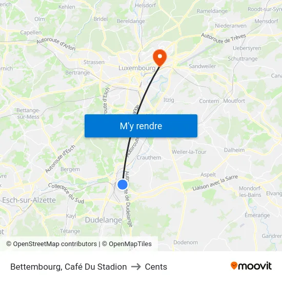 Bettembourg, Café Du Stadion to Cents map