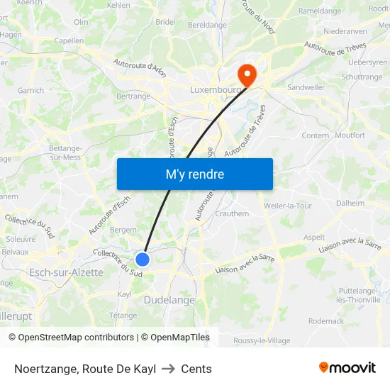 Noertzange, Route De Kayl to Cents map