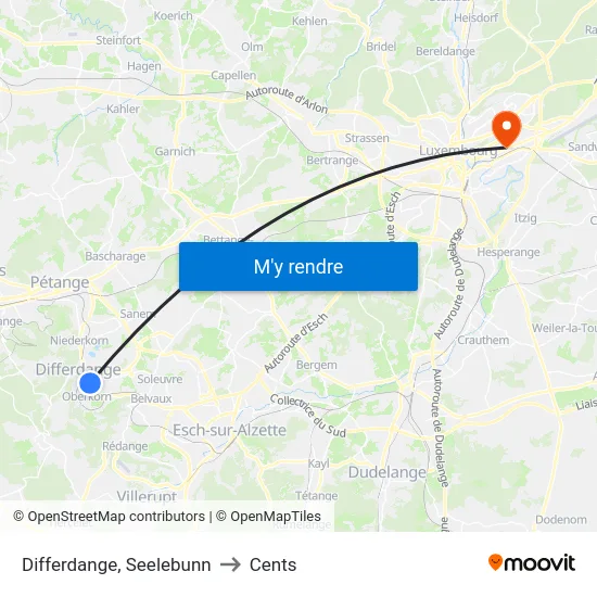 Differdange, Seelebunn to Cents map