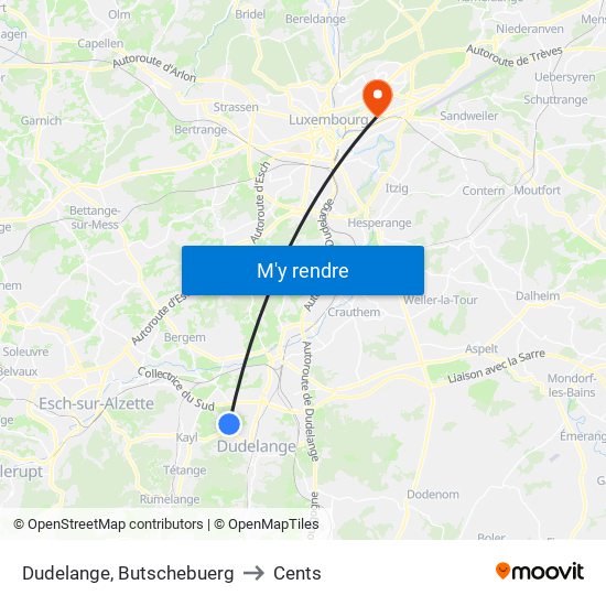 Dudelange, Butschebuerg to Cents map