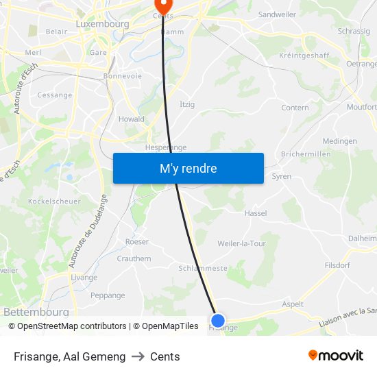 Frisange, Aal Gemeng to Cents map