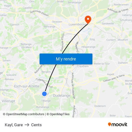 Kayl, Gare to Cents map