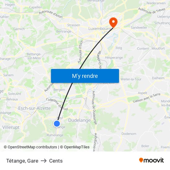 Tétange, Gare to Cents map