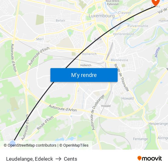 Leudelange, Edeleck to Cents map