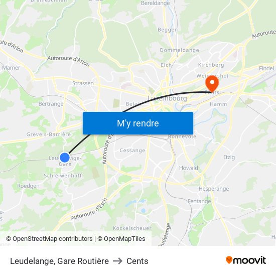 Leudelange, Gare Routière to Cents map