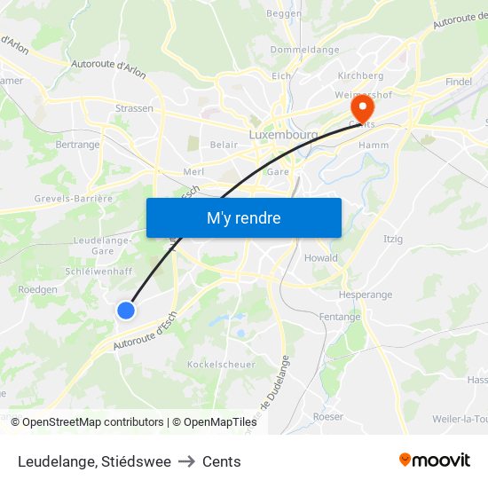 Leudelange, Stiédswee to Cents map