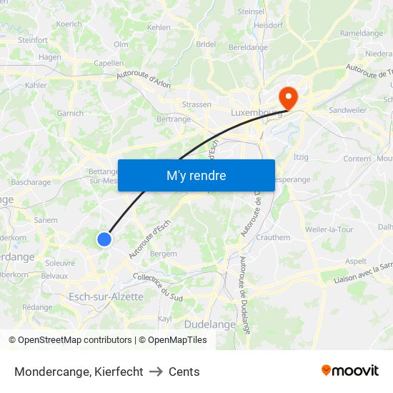 Mondercange, Kierfecht to Cents map