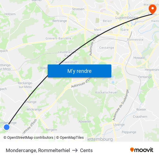 Mondercange, Rommelterhiel to Cents map