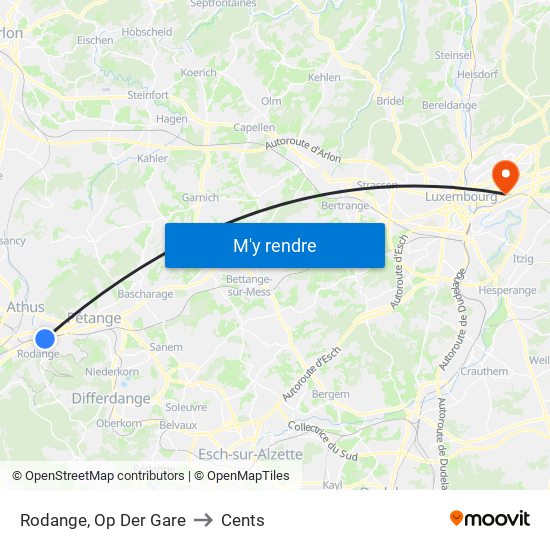 Rodange, Op Der Gare to Cents map