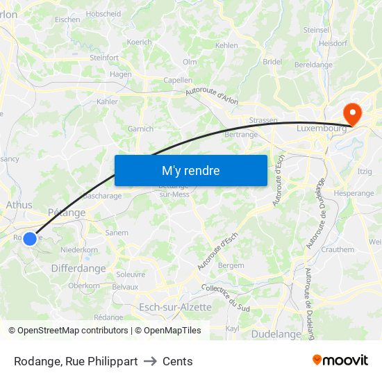 Rodange, Rue Philippart to Cents map