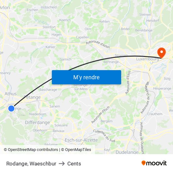 Rodange, Waeschbur to Cents map