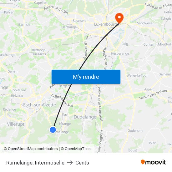 Rumelange, Intermoselle to Cents map