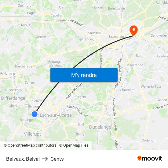 Belvaux, Belval to Cents map