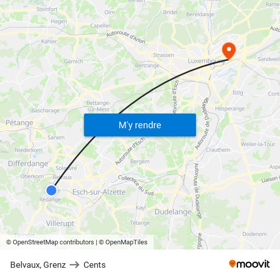 Belvaux, Grenz to Cents map