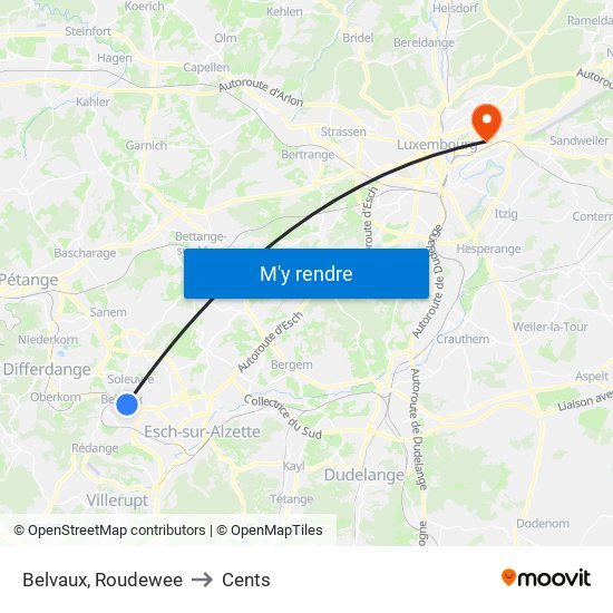 Belvaux, Roudewee to Cents map
