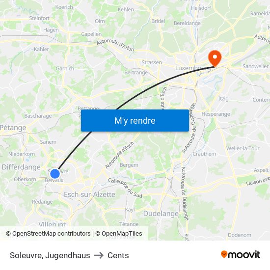 Soleuvre, Jugendhaus to Cents map