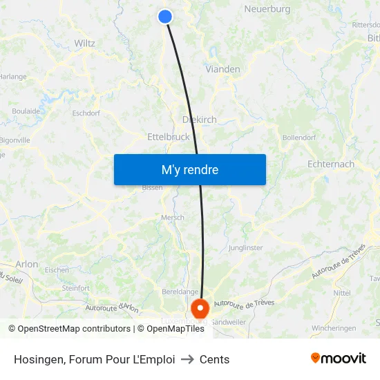 Hosingen, Forum Pour L'Emploi to Cents map