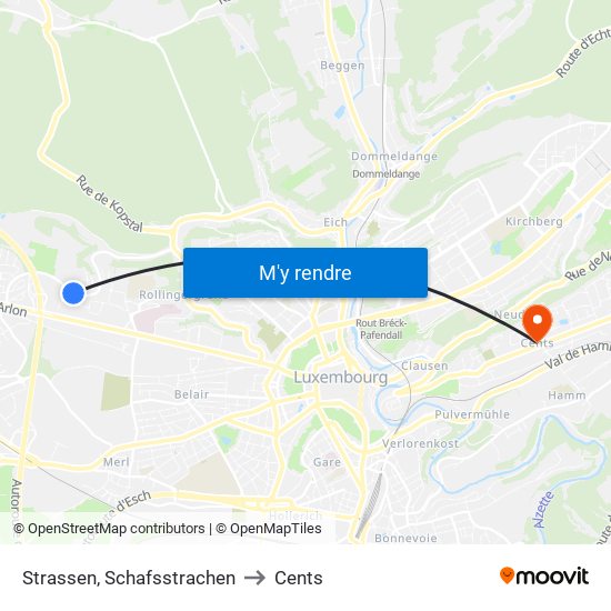 Strassen, Schafsstrachen to Cents map