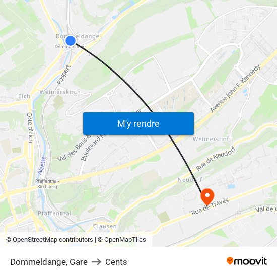 Dommeldange, Gare to Cents map