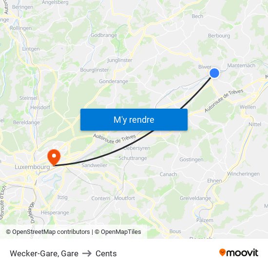 Wecker-Gare, Gare to Cents map