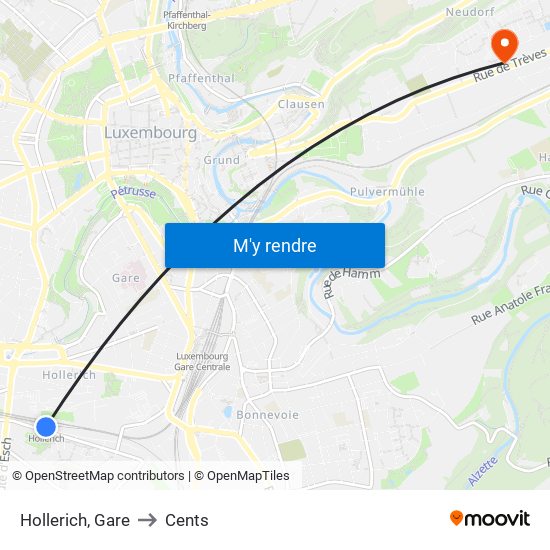 Hollerich, Gare to Cents map
