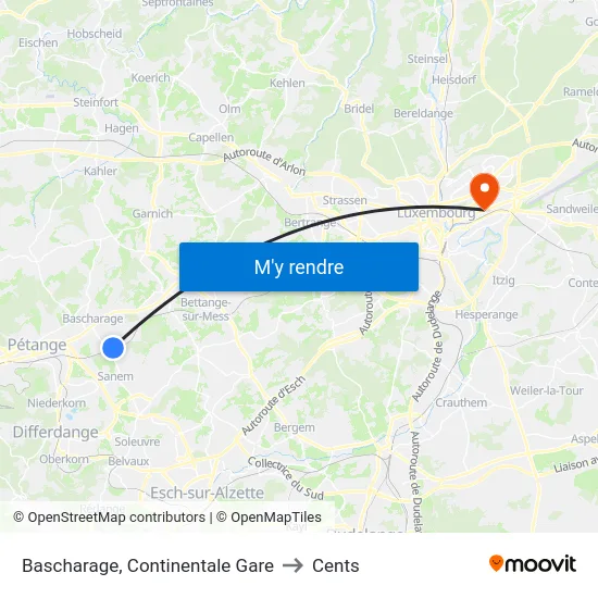 Bascharage, Continentale Gare to Cents map