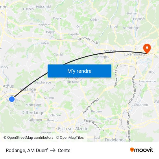 Rodange, AM Duerf to Cents map