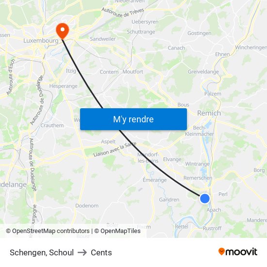 Schengen, Schoul to Cents map