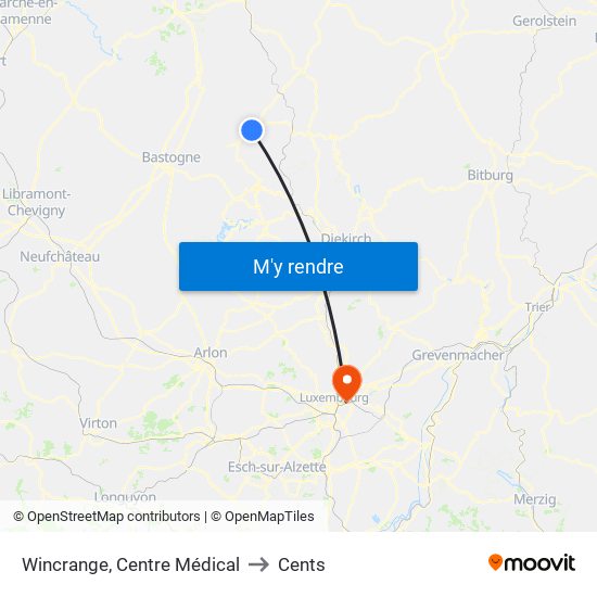 Wincrange, Centre Médical to Cents map