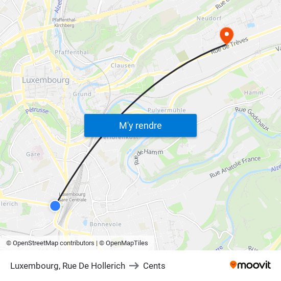 Luxembourg, Rue De Hollerich to Cents map
