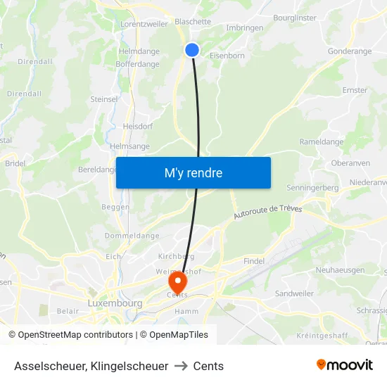 Asselscheuer, Klingelscheuer to Cents map