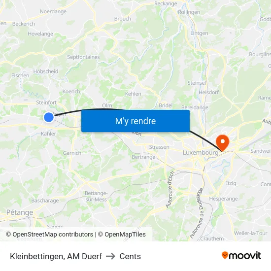 Kleinbettingen, AM Duerf to Cents map