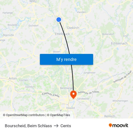 Bourscheid, Beim Schlass to Cents map